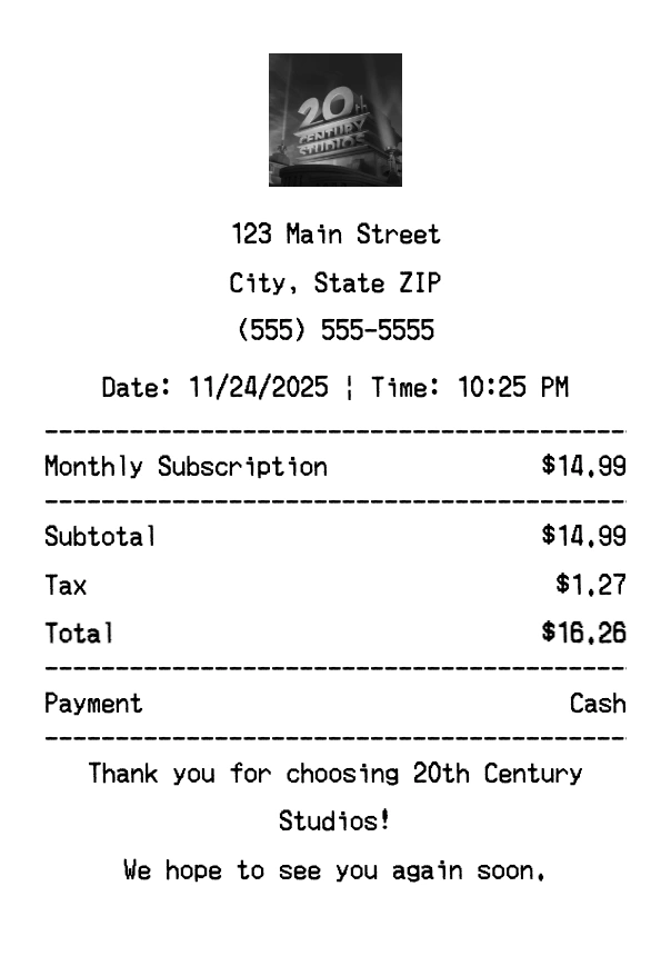 20th Century Studios receipt template preview