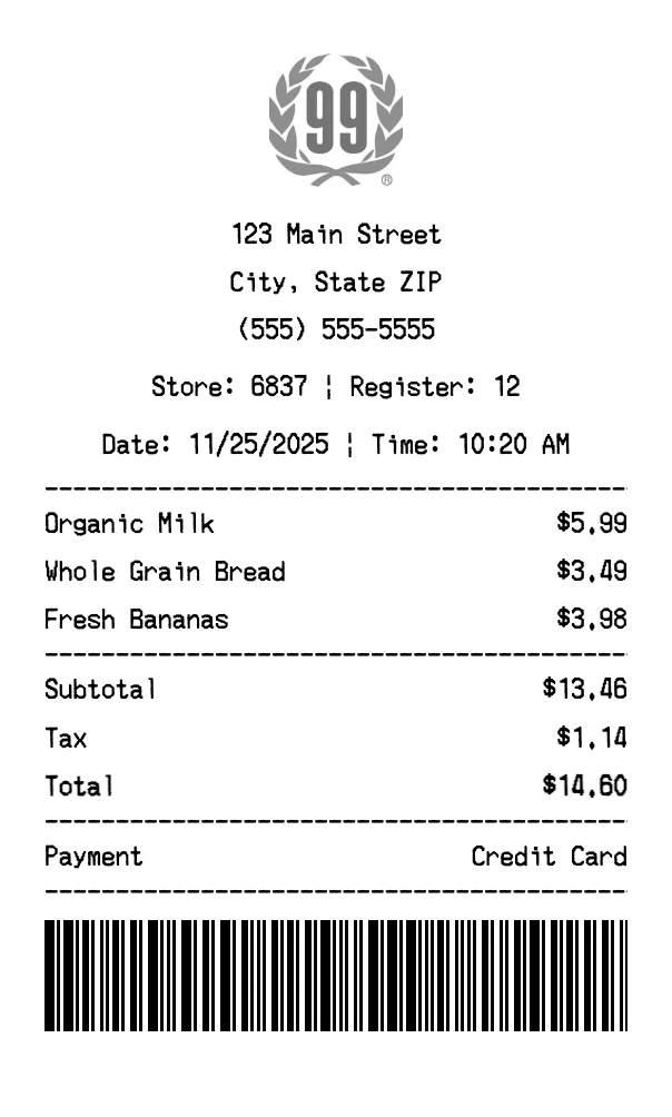 99 Ranch Market receipt template preview