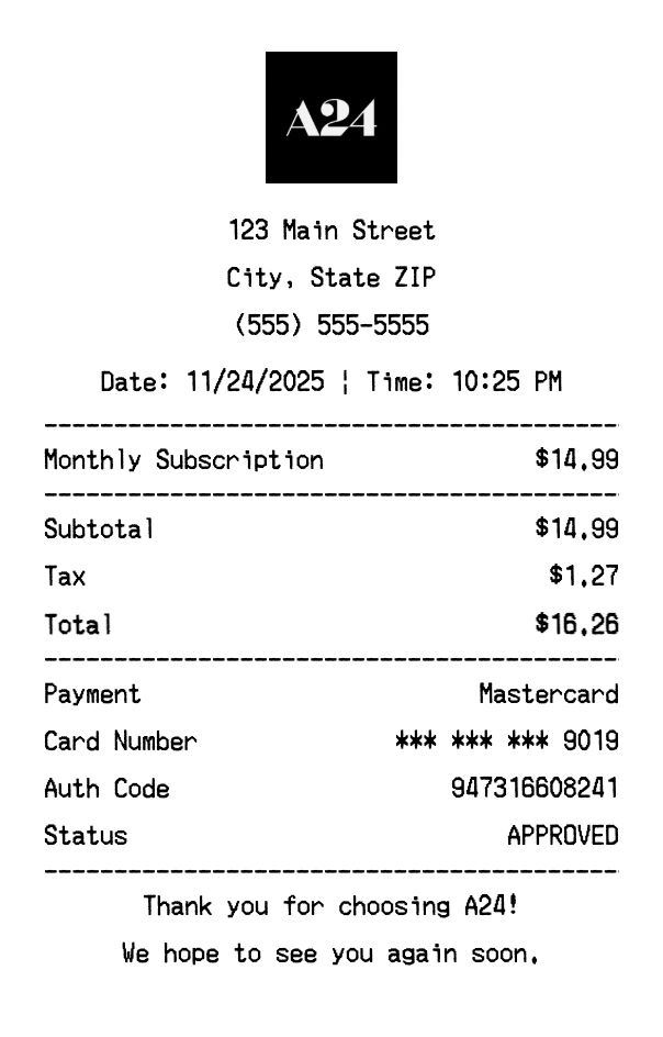 A24 receipt template preview