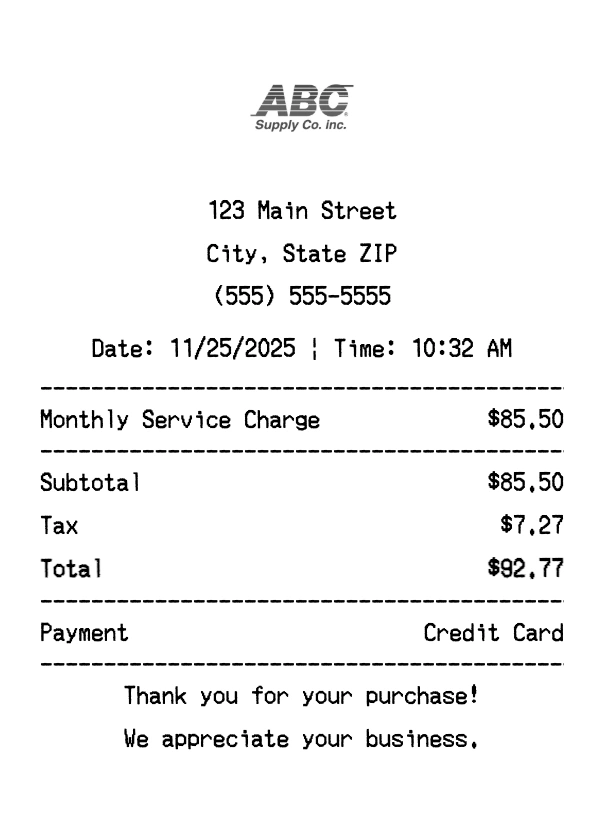 ABC Supply Co receipt template preview