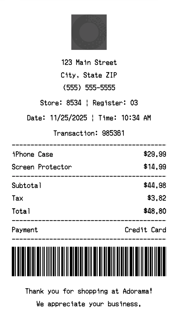 Adorama receipt template preview
