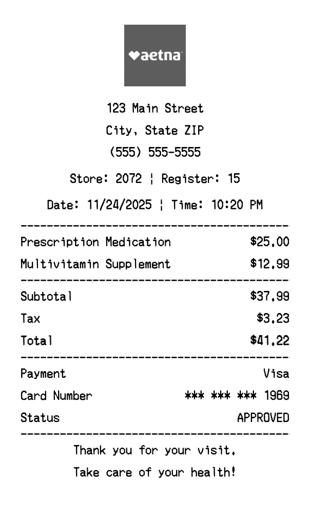Aetna receipt template preview