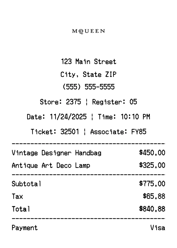 Alexander McQueen receipt template preview