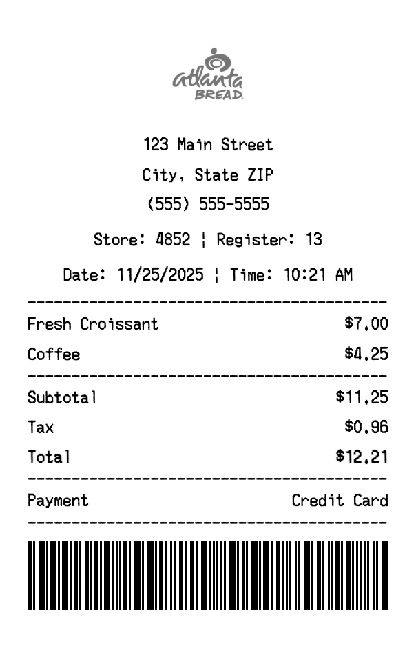 Atlanta Bread receipt template preview