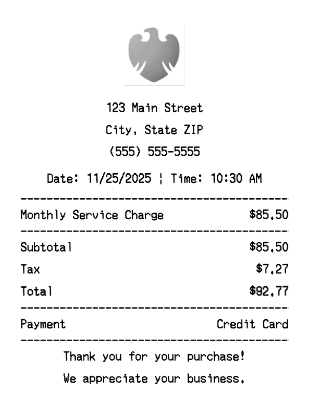 Barclays receipt template preview - Professional receipt maker example showing customizable format