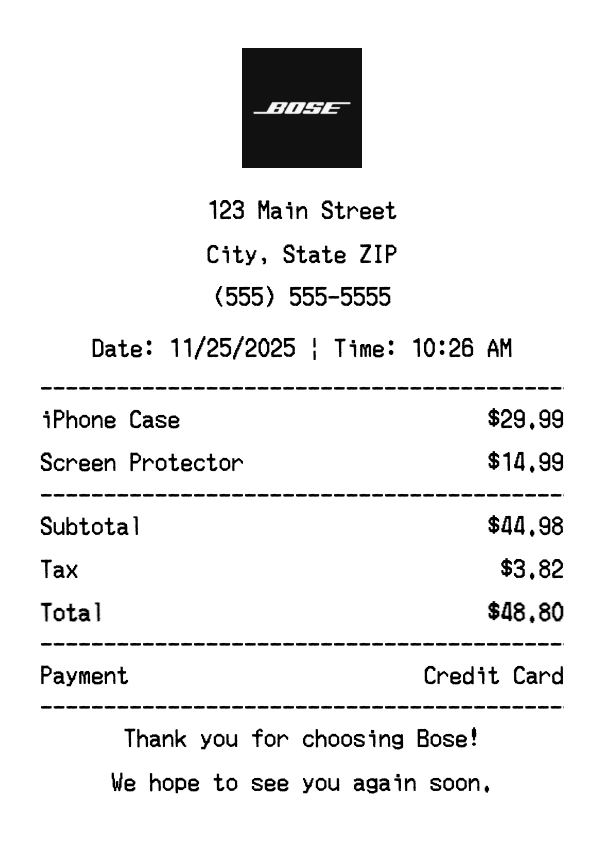 Bose receipt template preview