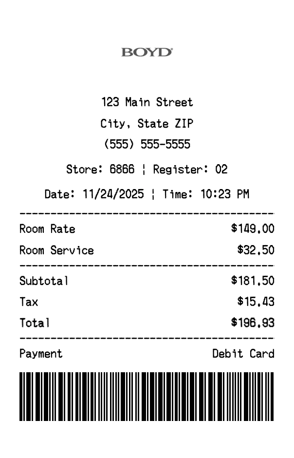Boyd Gaming receipt template preview