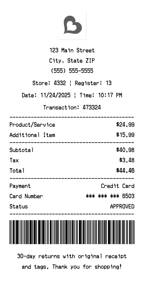 Burlington receipt template preview - Professional receipt maker example showing customizable format