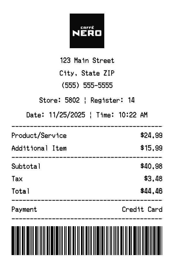 Caffè Nero receipt template preview - Professional receipt maker example showing customizable format