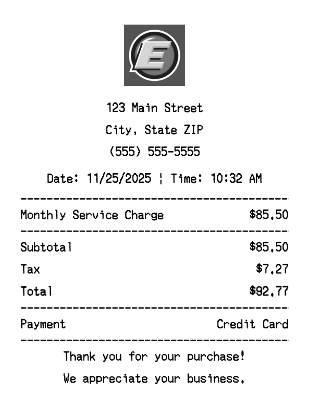 Estes Express receipt template preview - Professional receipt maker example showing customizable format