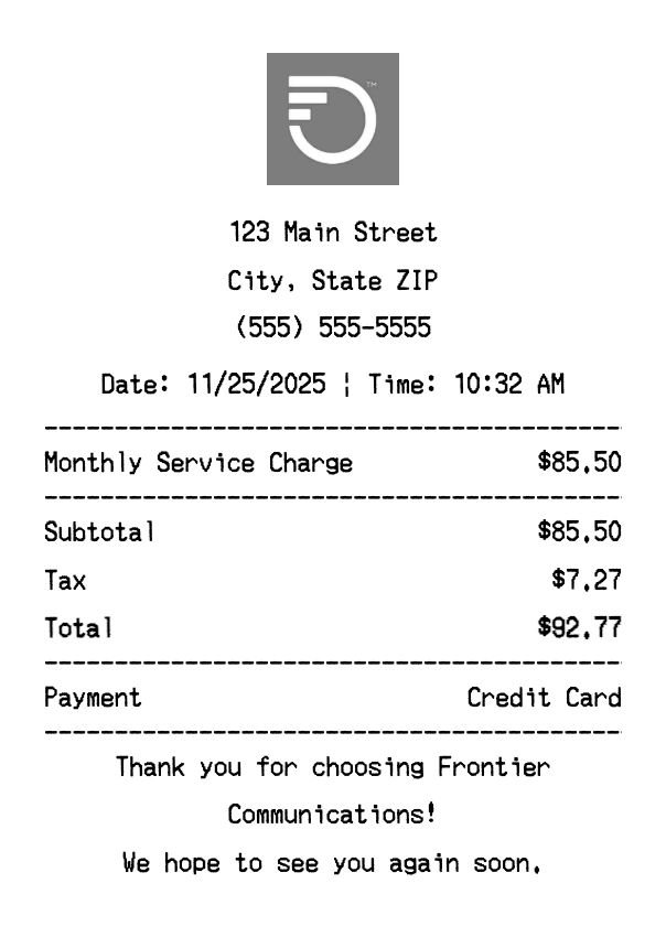 Frontier Communications receipt template preview - Professional receipt maker example showing customizable format