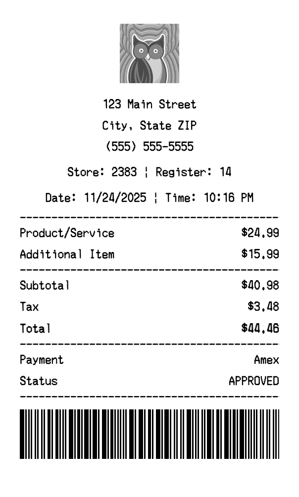 Hooters receipt template preview - Professional receipt maker example showing customizable format