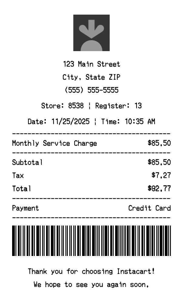 Instacart receipt template preview - Professional receipt maker example showing customizable format