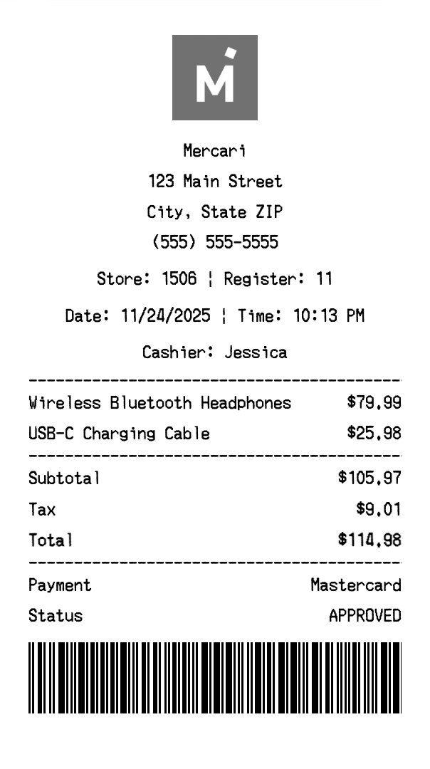 Mercari receipt template preview - Professional receipt maker example showing customizable format