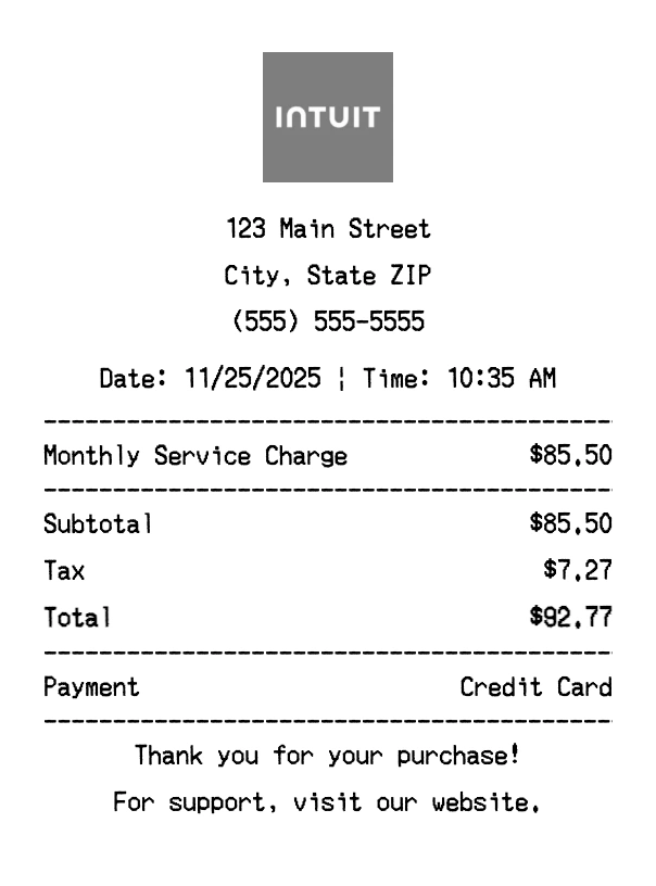 Mint Intuit receipt template preview - Professional receipt maker example showing customizable format
