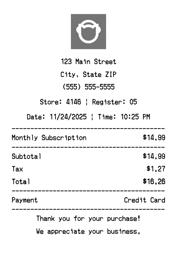 Napster receipt template preview - Professional receipt maker example showing customizable format