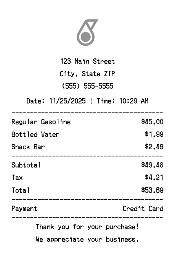 Petronas receipt template preview - Professional receipt maker example showing customizable format