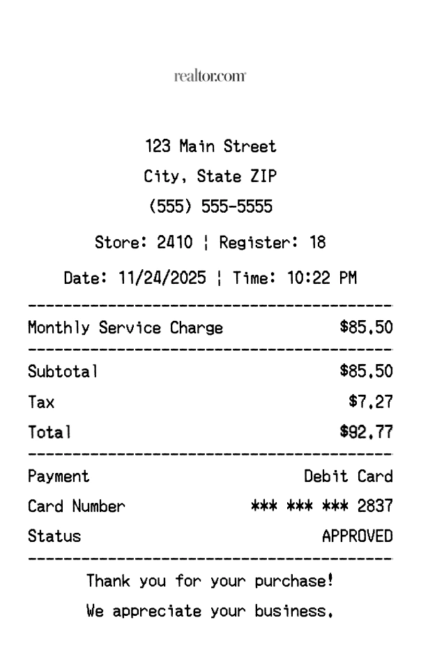Realtor.com receipt template preview - Professional receipt maker example showing customizable format