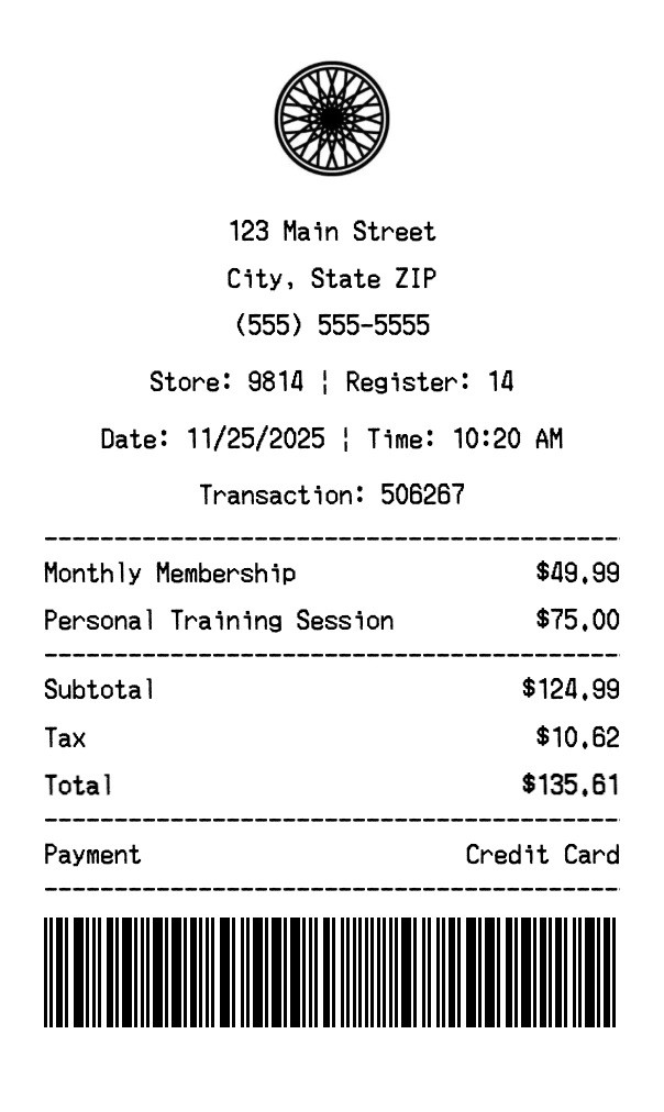 SoulCycle receipt template preview - Professional receipt maker example showing customizable format