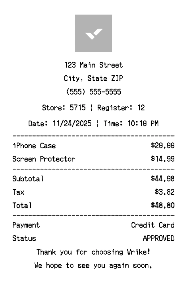 Wrike receipt template preview - Professional receipt maker example showing customizable format